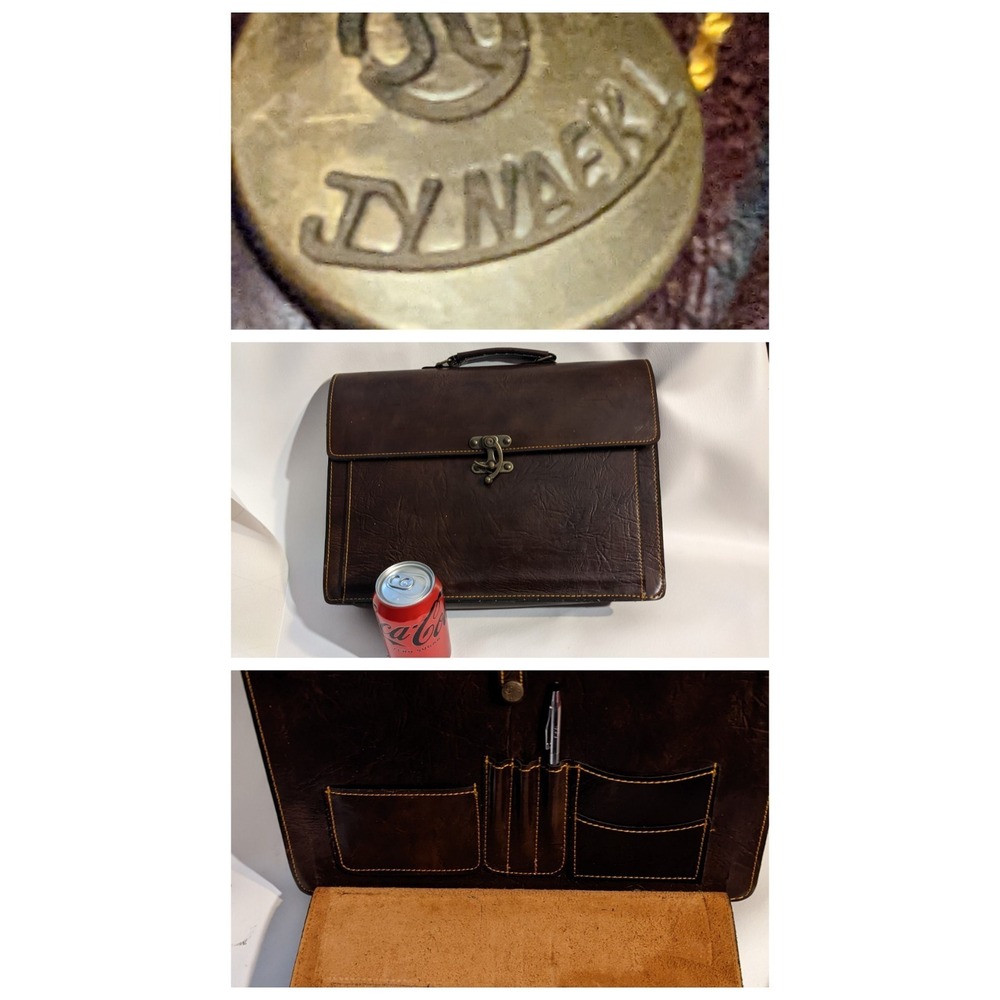 Vtg Jynaeki Brown Leather Briefcase Attache Sturdy Handle Professional 15 x 11